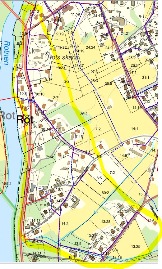 Karta över drabbat område i Rot.