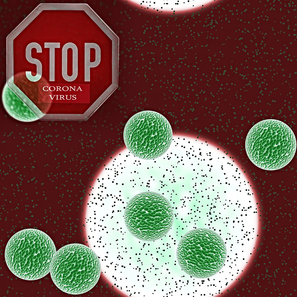 Illustration av Coronavirus och stopptecken.